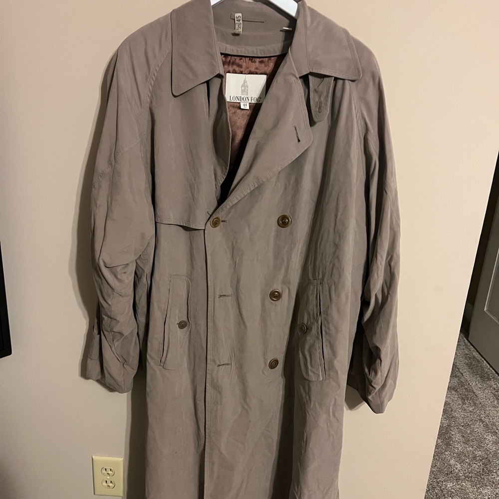 Men's London Fog Long Overcoat Grey Jacket Size 44